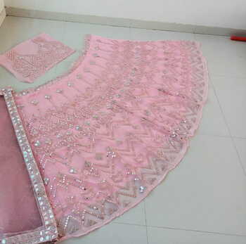 Knockout Baby Pink Color Wedding Wear Designer Georgette Embroidered Work Lehenga Choli