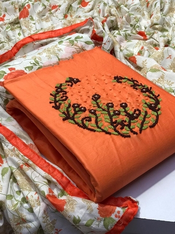 Orange Jam Cotton Heavy With Embroidered Work Salwar Suit For Function Wear