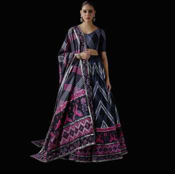 Astonishing Dark Blue Color Designer Digital Printed Italian Silk Beautiful Lehenga Choli For Party Wear