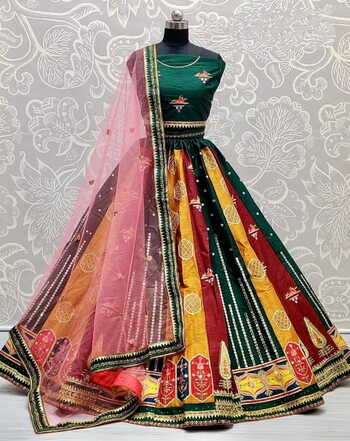 Bottle Green Designer Art Silk Thread Mirror Sequence Lehenga Choli