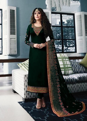 Gorgeous Green Color Stone Embroidered Work Beautiful Georgette Party Wear Salwar Suit Online