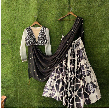 Flattering Black Color Crape Designer Printed Occasion Wear Lehenga Choli