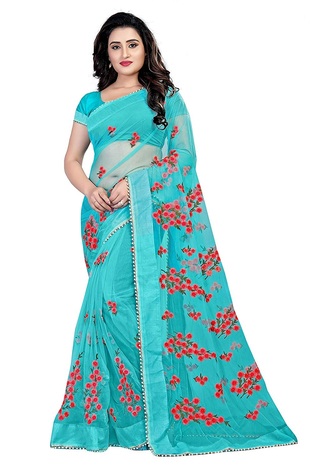 Beautiful Skyblue Color Soft Net Embroidered Work Saree Blouse