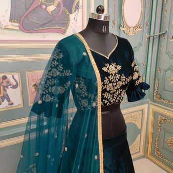 Party Wear Rama Color Stylish Velvet Coding Embroidered Work Lehenga Choli For Women