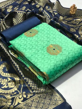 Pastel Jade Color Designer Banarasi Silk ALl Over Weaving Design Salwar Suit For Function Wear