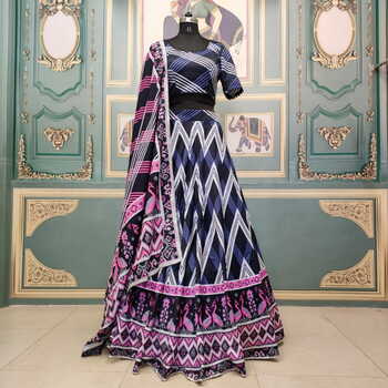 Astonishing Dark Blue Color Designer Digital Printed Italian Silk Beautiful Lehenga Choli For Party Wear