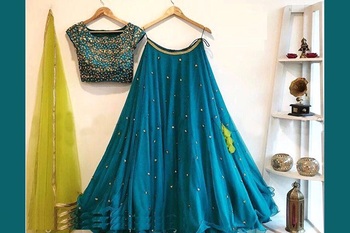 Imperial Teal Color Georgette Silk Butti Embroidery Work Lehenga Choli