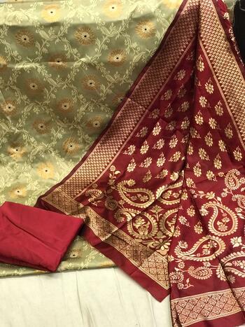 Appealing Trombone Color Wedding Wear Banarasi Silk All Over Weaving Design Salwar Suit
