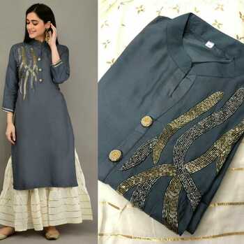 Wondrous Grey Color Occasion Wear Beautiful Hand Work Rayon Ready Made Kurti Plazo For Ladies