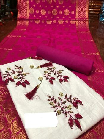 Pink Colour Chanderi Cotton With Embroidered Work Salwar Suit Online