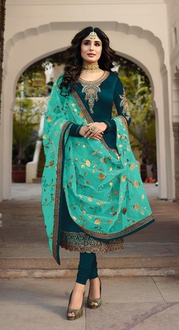 Majesty Rama Color Georgette Embroidered Stone Beautiful Work Salwar Suit For Wedding Wear