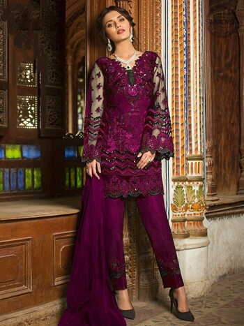 Majesty Bit Color Butterfly Net Embroidered Sequence Work Party Wear Salwar Suit