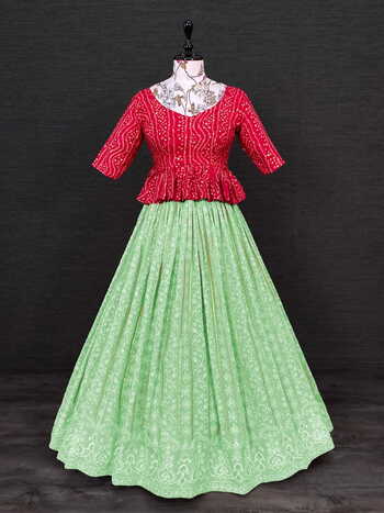 Lucknowari Work Style Georgette Lehenga with Cotton Foin Print Choli For Girls