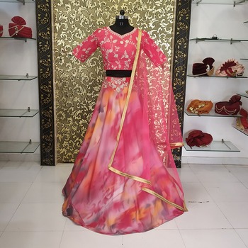 Amazing Red Designer Crape Silk Digital Print Wedding Wear Lehenga Choli