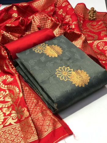 Entrancing Anchor Color Festive Wear Banarasi Silk Weaving All Over Salwar Suit