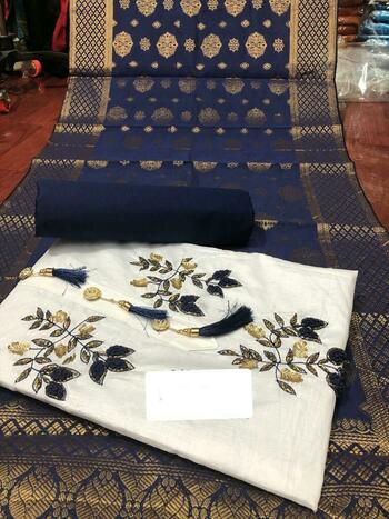 Blue Chanderi Cotton Salwar Suit And Banarasi Dupatta For Wedding Wear