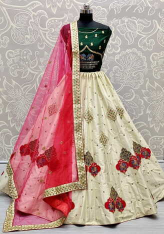 Off White Wedding Wear Embroidered Zari Thread Sequence Work Fancy Lehenga Choli