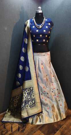 Alluring Blue Banarasi Brocate Lehenga Duptta For Wedding Wear
