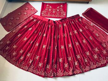 Dismaying Red Color Wedding Wear Georgette Fancy Chine Stitched Work Indian Wear Lehenga Choli