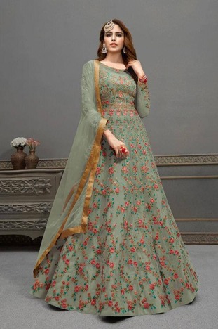 Green Color Net Embroidered Work Indian Wear Salwar Suit