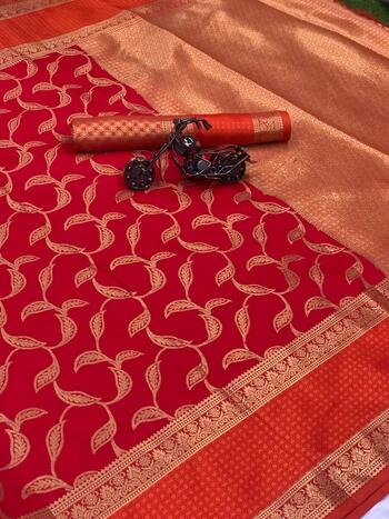 Wedding Wear Red Color Banarasi Lichi Silk Saree with Blouse