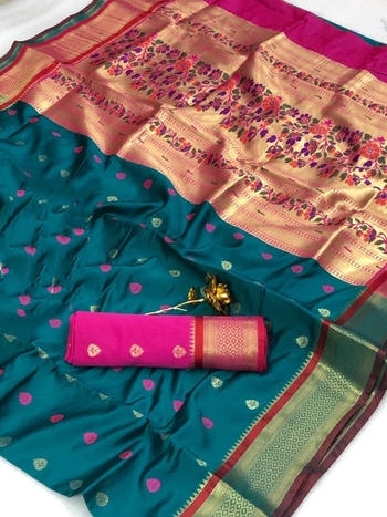 Rama Blue Paithani With Heavy Rich Pallu Jari Weaving Saree Design Online
