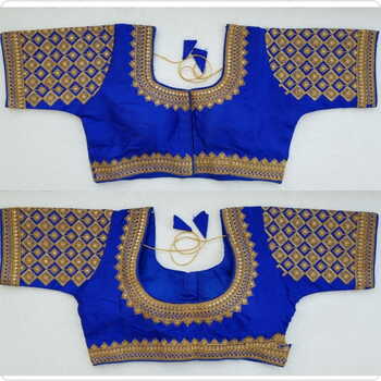 Delightful Royal Blue Silk Zari Thread Readymade Blouse Design Online