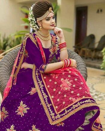 Purple Color Wedding Wear Tapeta Velvet Embroidered Diamond Work Festival Wear Lehenga Choli