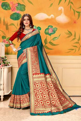 Beautiful Rama Kota Silk Banarasi Wedding Wear Saree Design Online