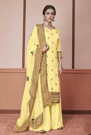 Yellow Color Coding Sequence Work Silk Wedding Wear Salwar Suit