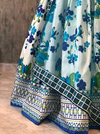 Appealing Blue Color Printed Design Satin Silk Party Wear Lehenga Choli