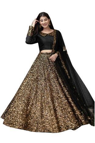 Graceful Golden Color Festive Wear Velvet Sequence Work Fancy Lehenga Choli