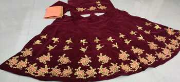 Indian Wear Maroon Color Stylish Velvet Design Embroidered Work Party Wear Lehenga Choli