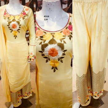Refreshing Yellow color Rayon Embroidered Kurta with Plazo Design Online