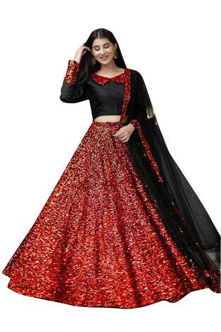 Lovely Red Color Festival Wear Sequence Fancy Work Velvet Lehenga Choli