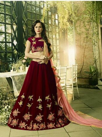 Indian Wear Maroon Color Stylish Velvet Design Embroidered Work Party Wear Lehenga Choli