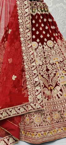 Red Zari Embroidered Multi Thread Zarkand Diamond Work Designer Velvet Lehenga Choli