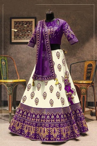 Energetic Purple Color Party Wear Taffeta Malbari Silk Designer Embroidered Work Lehenga Choli