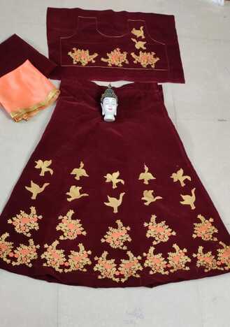 Indian Wear Maroon Color Stylish Velvet Design Embroidered Work Party Wear Lehenga Choli