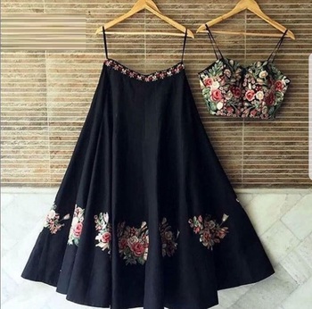 Elegant Black Color Satin Silk Embroidered Work Occasion Wear Lehenga Choli For Women