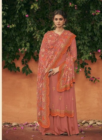 Peach Color Chinon Italian Design Embroidered Work Salwar Suit