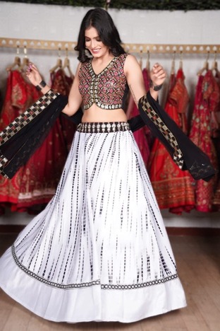 White Function Wear Italian Silk Digital Printed Lehenga Choli For Women