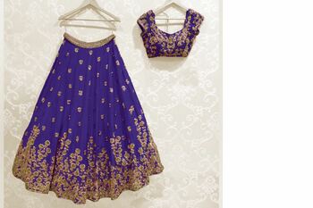 Graceful Blue Color Satin Silk Wedding Wear Embroidered Work Lehenga Choli