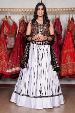 White Function Wear Italian Silk Digital Printed Lehenga Choli For Women