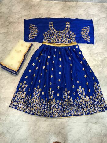 Graceful Blue Color Satin Silk Wedding Wear Embroidered Work Lehenga Choli