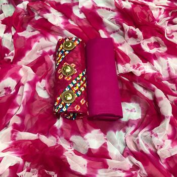 Alluring Rani Pink Color Fancy Bandhani Cotton Printed Occasion Wear Salwar Suit