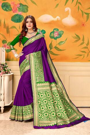 Green Banarasi Kota Silk Wedding Wear Saree For Women