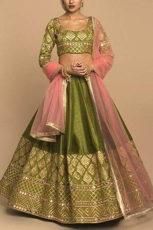 Amazeballs Green Color Wedding Wear Silk Fancy Embroidered Work Lehenga Choli
