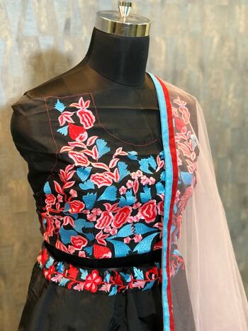 Elegant Black Color Satin Silk Embroidered Work Occasion Wear Lehenga Choli For Women
