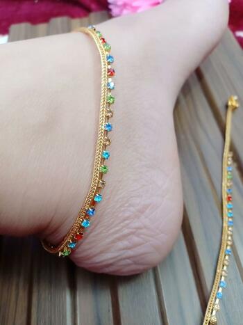 Party Wear Multi Stone Diamond Gold Plated Anklet KLP241
